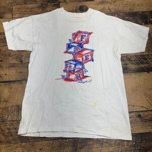D. Dalla FRESH Graphic T-Shirt Red Blue Blocks hand painted Mens L Houston Candy